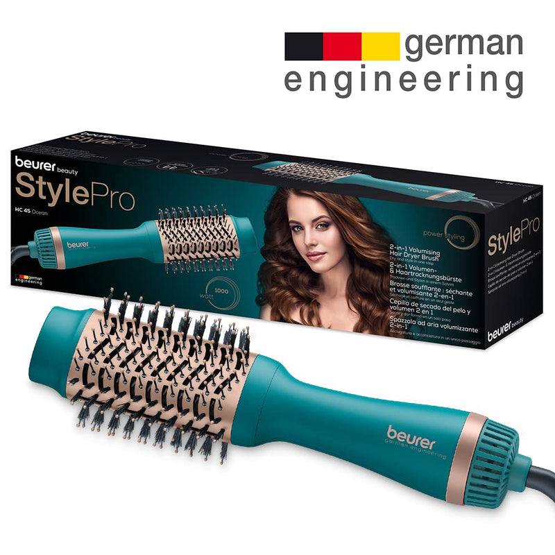 Beurer HC45 Ocean 2-in-1 Volumising Hair Dryer Brush, Drying Brush for Easy Styling and Added Volume, Ceramic Keratin Coating, 2 Heat & Speed Settings, Perfect Styling Brush with Ion Function