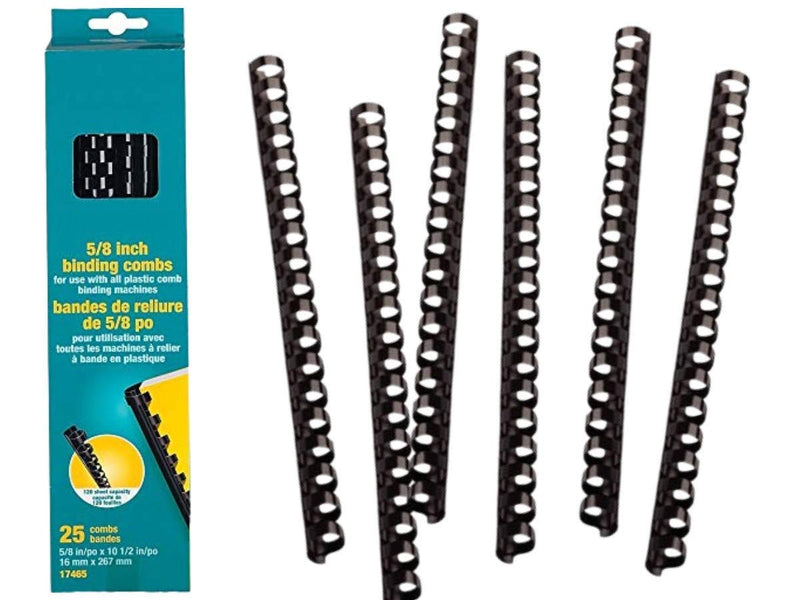 1InTheOffice Binding Combs, Comb Binding Spines, Plastic Binding Combs, 3/8 Inch, 55 Sheet Capacity, Black, 25 Pack