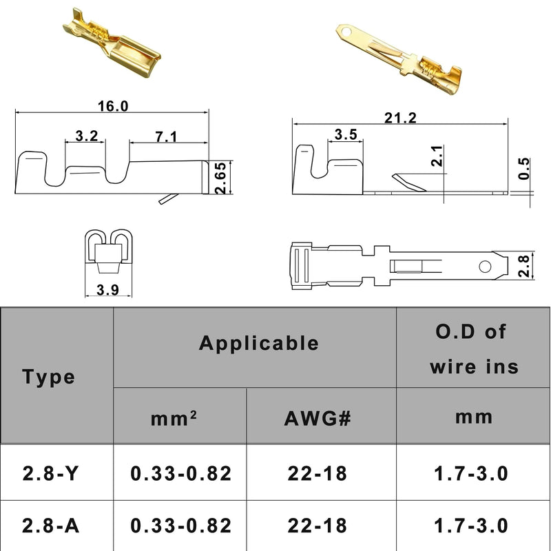 2.8mm Automotive Electrical Wire Connectors Kit 2 3 4 6 Pin Male Female Socket Plug and Pin Header Crimp Wire Terminals for Car, Motorcycle, Truck, Scooter, Boats, Ebike, Electric Instruments 380PCS