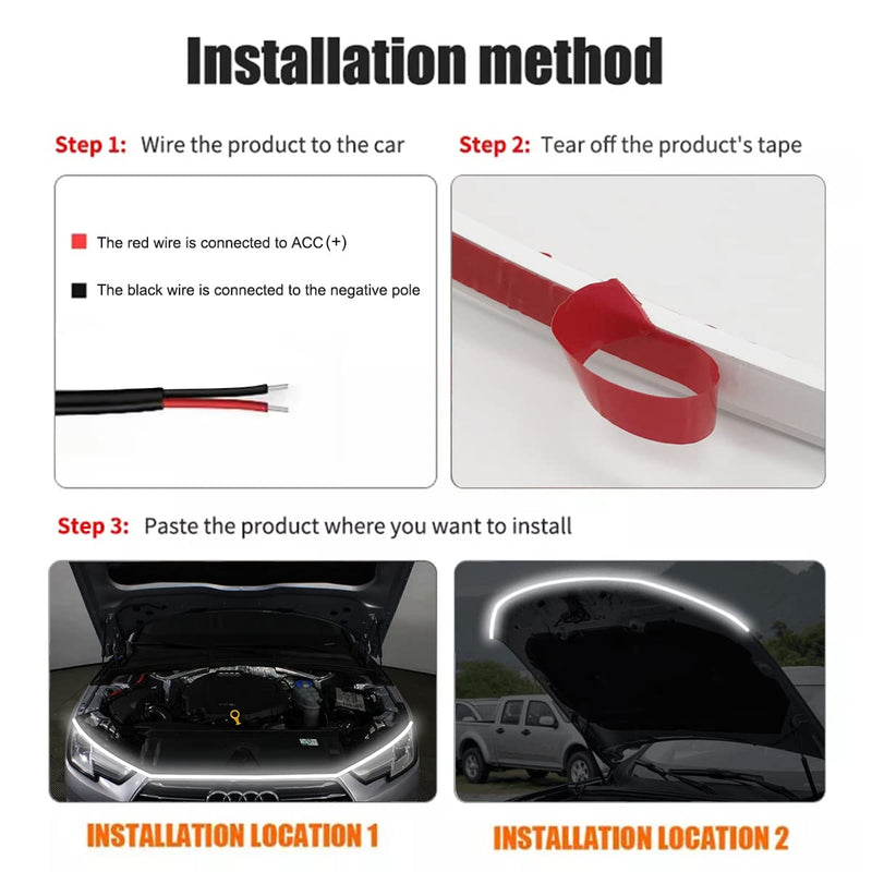 Dynamic Car Hood Light Strip, 59/71/79 Inches Flexible Exterior Car LED Strip Lights Waterproof Car Led Hood Light Daytime Running Light Strip for Cars, Trucks (White) White 59 Inch