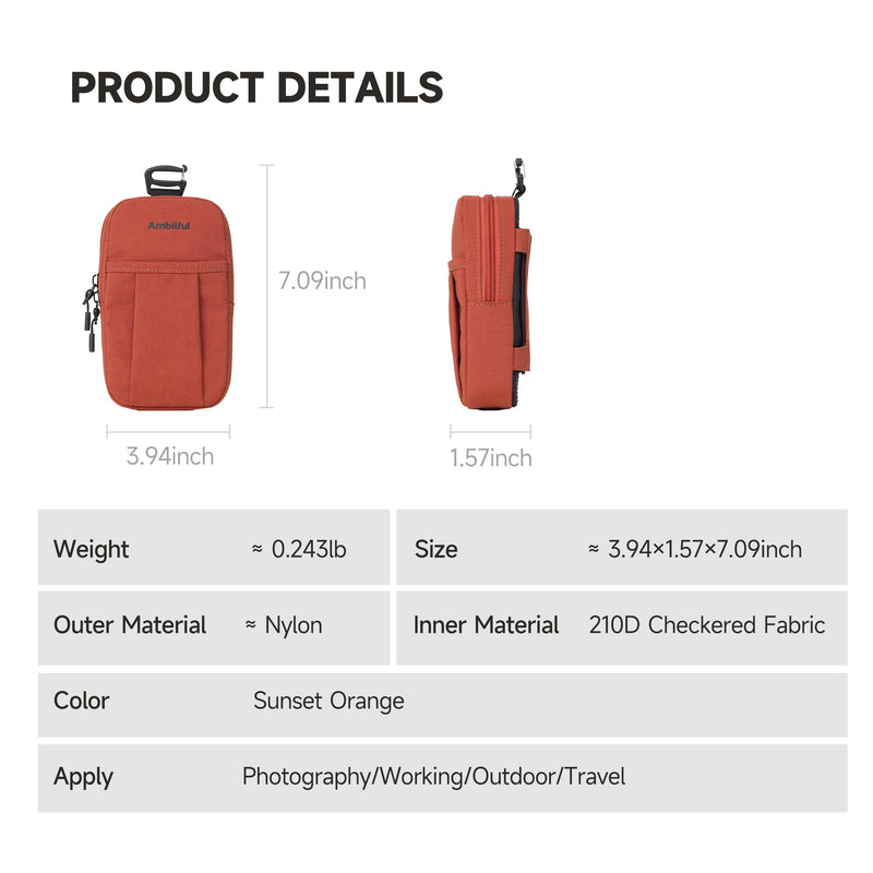 AMBITFUL Backpack Shoulder Strap Pouch - Smartphone Strap Pack,Orange | 3.94 x 1.57 x 7.09 inches, Waterproof Backpack Strap Pocket for Small Crossbody Bag for Sports Hiking Camping, Orange