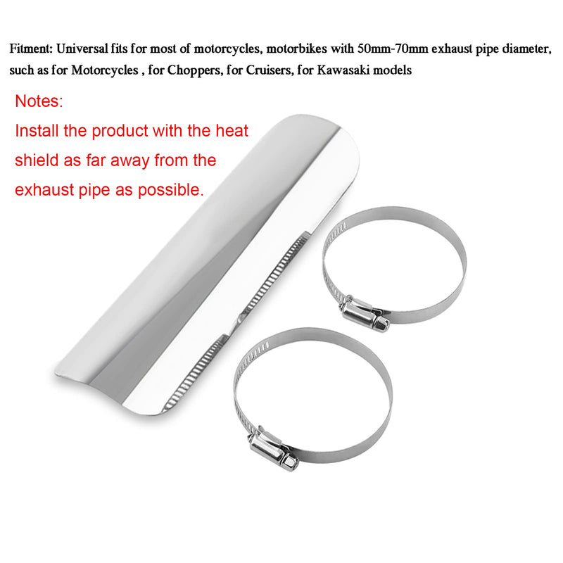 Exhaust Heat Shield, Motorcycle Exhaust Heat Shield with 2 Stainless Steel Clamps,Metal Exhaust Heat Shield Cover(Silver)