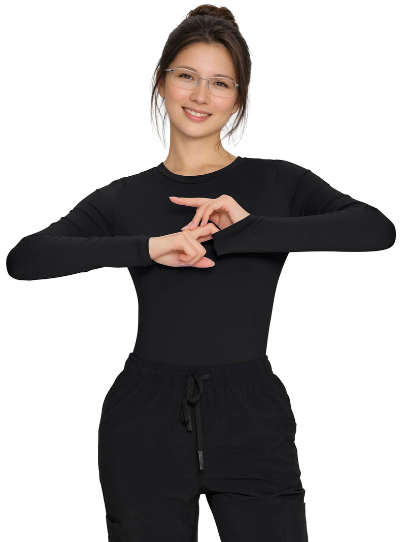 3 Pack Scrub Undershirts Long Sleeve Women, Comfortable Underscrub for Nurse High Crew Neck Medium Black