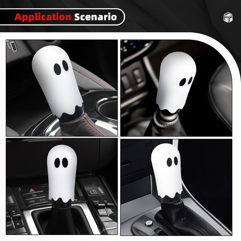 muge racing Ghost Shift Knob, Aluminum Weighted Automotive Gear Shift Manual knobs Lever with 3 Threaded Adapters M8 M10 M12 x 1.25, Universal for Vehicle Funny Cool Spooky Car Accessories (White) White