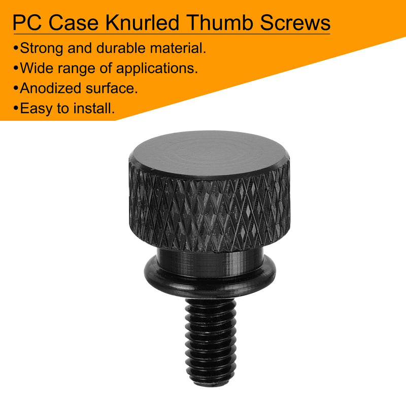 MECCANIXITY 12pcs M4x8mm Knurled Thumb Screw Computer Case Threaded Hand Tighten Screws Aluminum Alloy for PC Case, Black