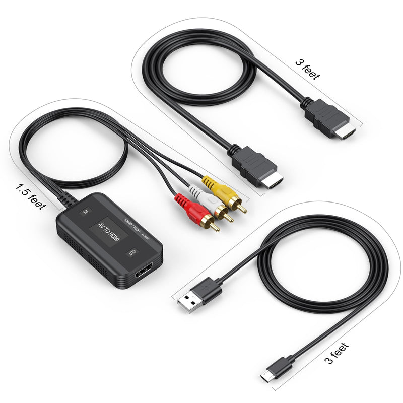 VCR to HDMI Converter, Red Yellow White AV RCA to HDMI Adapter 720P/1080P | Analog Signal for VCR/ VHS/DVD Player Set Top Box SNES PS1 XBOX to TV Monitor RCA Male to HDMI Male