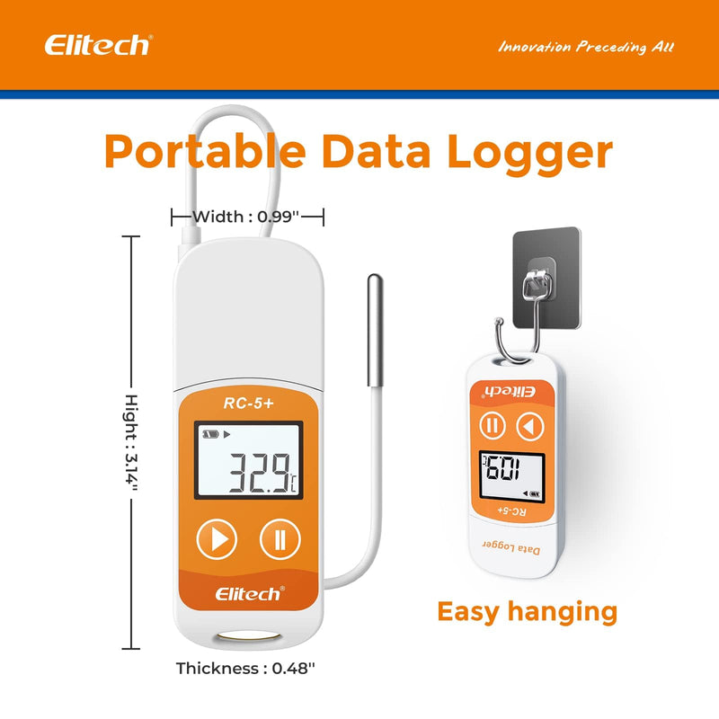 Elitech RC-5+ TE Digital PDF USB Temperature Data Logger Reusable Recorder Refrigerator Thermometer 32000 Points High Accuracy (Extra External Sensor) 1
