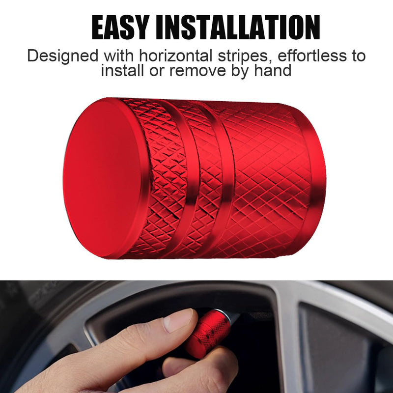 Tire Valve Stem Caps - (4 Pack) Premium Metal Air Caps with Plastic Liner, Durable, Corrosion Resistant and Leak-Proof, Universal Fit for Cars, Trucks, Motorcycles, and Bikes - Red
