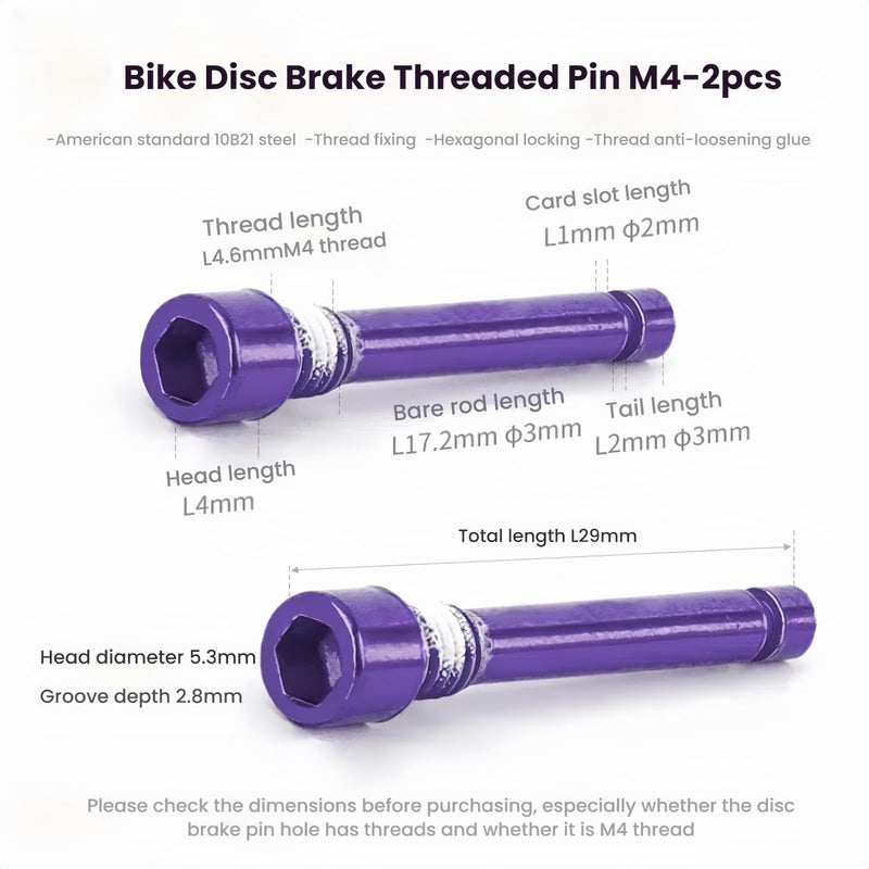 Bicycle Brake Caliper Screw Pin for Road Mountain Bike Brake M4x25mm Steel Construction 2.8mm Deep Hex Socket (Purple) Purple