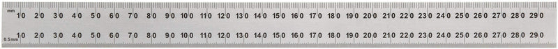 Mitutoyo 182-131 Steel Rule, 300mm with Multiple Graduations (1mm, 0.5mm, 1mm, 0.5mm), 3/64" Thick x 25mm Wide, Satin-Chrome Finish, Made from Tempered Stainless Steel for Precision and Durability | Multiple Graduations (1mm, 0.5mm), Satin-Chrome Finis...