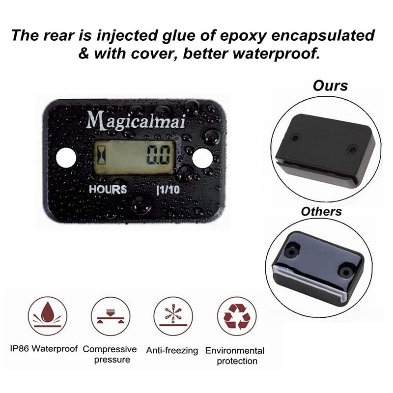 2pcs Magicalmai Inductive Hour Meter for Gas Engine Generator Lawn Mower Pressure Washer Marine ATV Boat Outboard Motor Dirt Bike Motorcycle Waterproof Hr Meters - Black 2