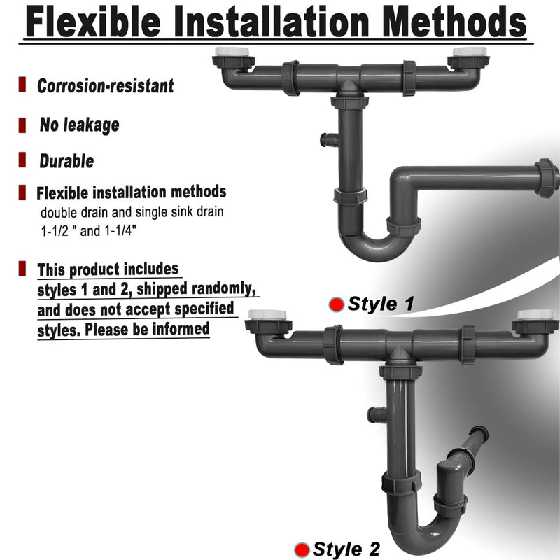 1-1/2" Double Sink Drain Pipe Kit with P-Trap, Wall-Outlet, Complete Plumbing Replacement for Double Kitchen Sinks
