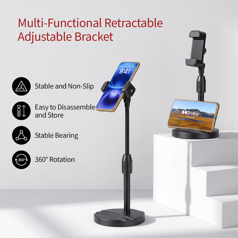 Webcam Stand for Desk with Phone Holder, Table Telescopic Camera Tripod, Webcam Mount Compatible with Logitech Webcam C922 C930e C920S C920 C615 C960 C920x BRIO 4K NexiGo N60, 1/4'' Thread