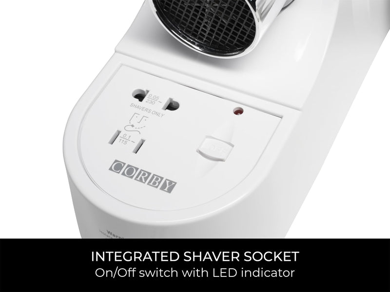 Corby Kendal 1600W Wall Mounted Hair Dryer with Shaver Socket - White