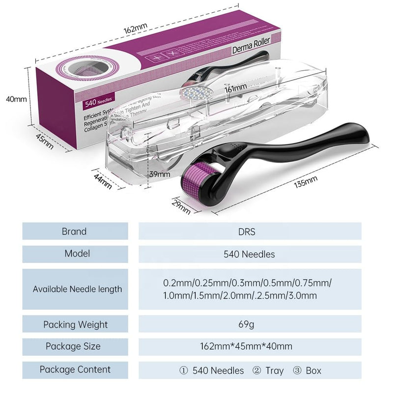 Derma Roller 0.5mm for Hair Growth, 540 Titanium Microneedle Roller for Men & Women, Beard Growth and Skin Care Tool with Carry Case DERMA 0.5 mm