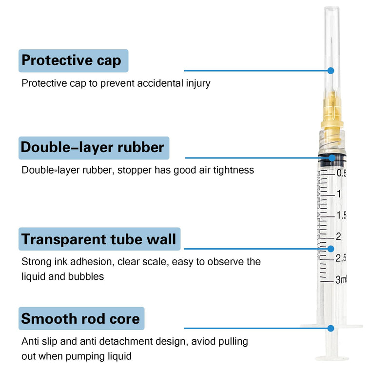 100pcs 3ml 25g x 5/8 in for Scientific Accessories Refilling Liquids | 3cc 25 gauge 5/8 inch Disposable Reconstitution,Lab Sample Supplies, Dispensing Utensils, Individually Wrapped 3ml-25g5/8in 100
