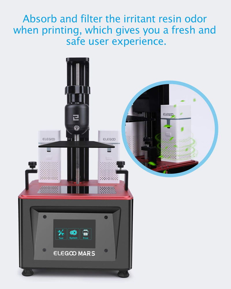 ELEGOO 2PCS Mini Air Purifier with Activated Carbon Filter and Universal Adaptor for LCD/DLP/MSLA Resin 3D Printer Rechargeable