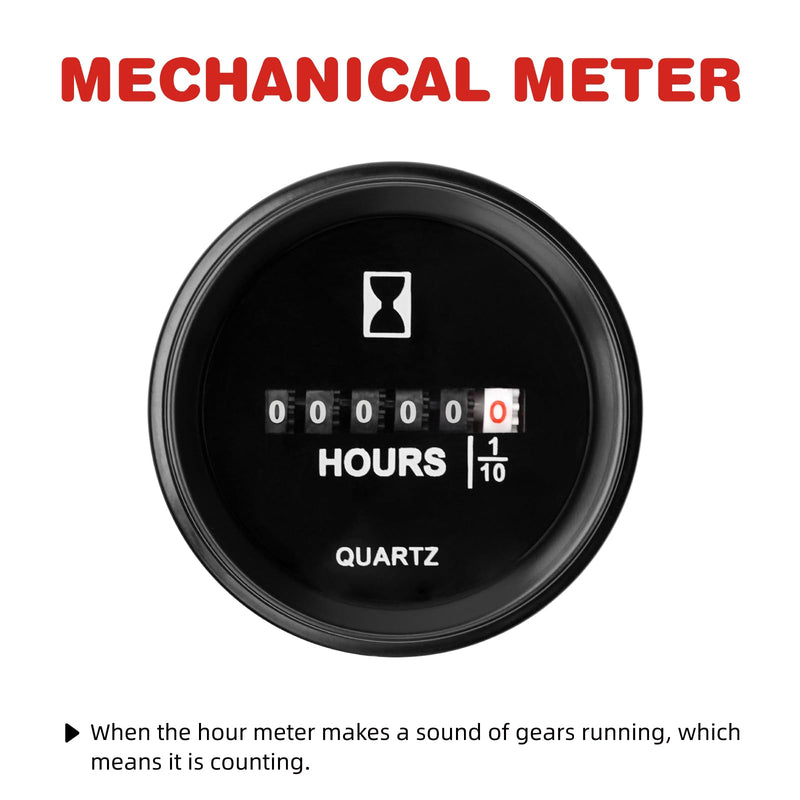 Quartz Hour Meter Round Mechanical Timer Snap in Engine Hour Gauge for Snowmobile Auto Boat Automobile Lawn Tractor Pump Wood Chipper Marine Truck Vehicle Generator (S-DC8-80V) S-DC8-80V
