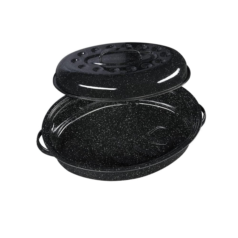 Granite Ware – 15-Inch Covered Oval Roaster - Speckled Black