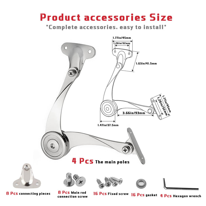 4 Pcs Heavy Duty Soft Close Lid Support Hinges - Adjustable Metal Lift-Up Cabinet Door Hinges for Toy Box, Right/Left Hand Mount, Zinc Alloy, Satin Nickel Finish, Includes Allen Wrench & Screws 4 Pcs
