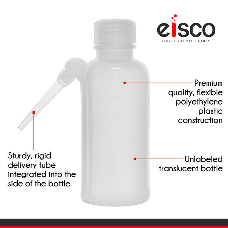 EISCO Wash Bottle, 125ml - Polyethylene - Translucent, Unbreakable - Screw Cap with Down Spout for Dispensing Liquid Labs (Pack of 4) 4.2 Ounces (Pack of 4)