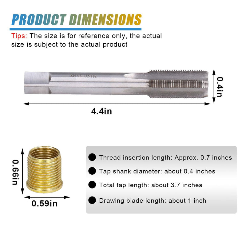 Spark Plug Thread Repair Kit, Stainless Steel Car Repair Tool Accessories Include M14×1.25 Thread Inserts and M16×1.25 Tap, Suitable for Automotive Gasoline Engines Generators