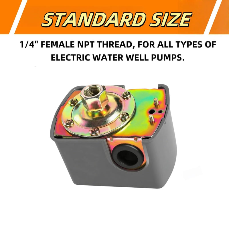 Water Well Pressure Control & Air-Pump Pressure Switch, 40-60 PSI, Adjustable Differential,1/4" Female NPT, Automatic (2 Pcs) 2 Pcs