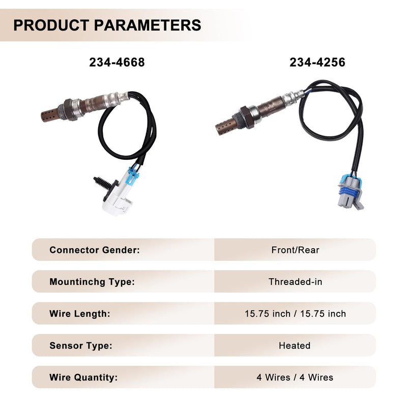 Oxygen O2 Sensor Upstream and Downstream Fits for Chevy Avalanche Suburban Silverado 1500 2500 3500HD Tahoe, for GMC Sierra Yukon XL 2008-2012 4.8 5.3 6.0 6.2L Replace 234-4668 234-4256 4PCS
