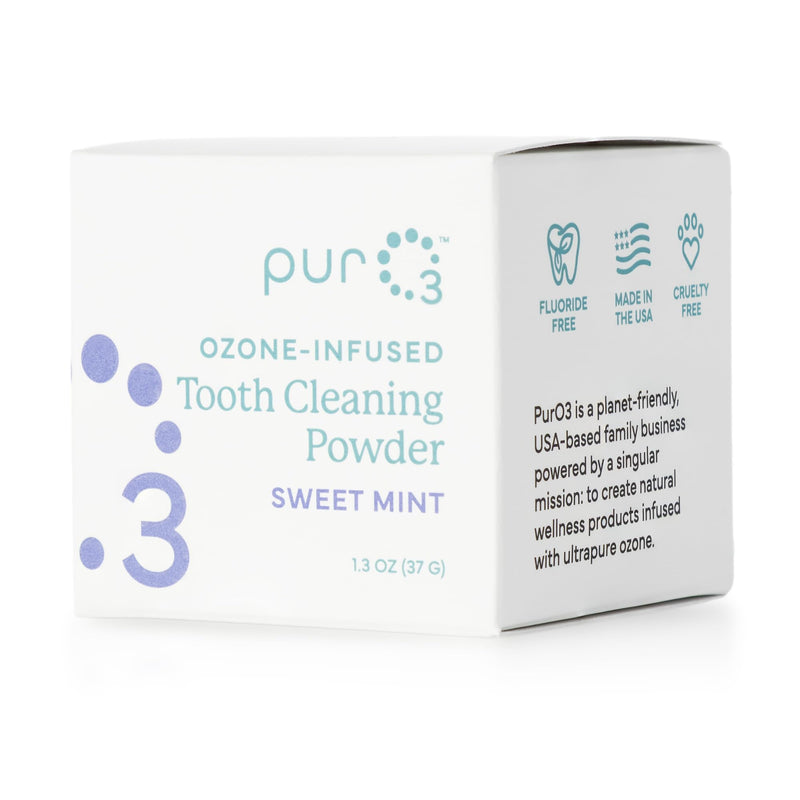PurO3 Ozonated Toothpaste Powder – Fluoride Free Organic Remineralizing Tooth & Gum Cleaning – Natural Teeth Whitening & Plaque Remover – Ozone Infused Coconut Oil Dental Care with Peppermint, 37g