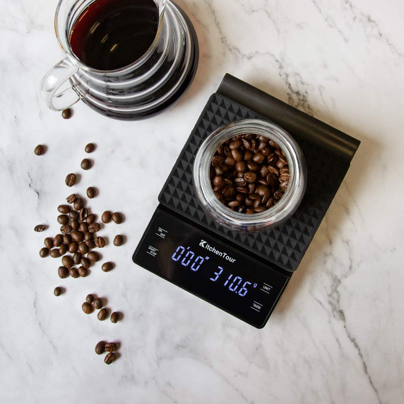 KitchenTour Coffee Scale with Timer 3kg/0.1g High Precision Pour Over Drip Espresso Scale with Back-Lit LCD Display (Batteries Included) Basic
