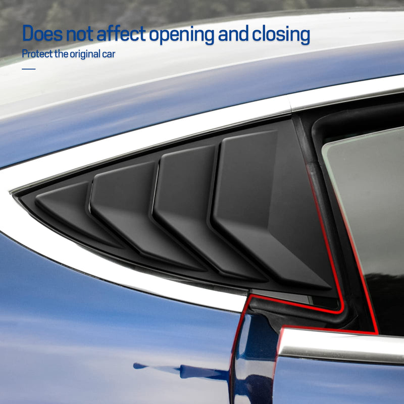KUNGKIC for Tesla Model 3 2017-2024 Rear Side Window Louvers Air Vent Scoop Louvers Window Scoop Louvers Covers ABS Sun Rain Shade Vent Sport Style 2PCS Cool Exterior Decoration (Matte Black) Matte Black