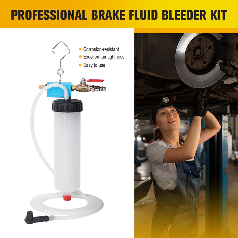 Auto Brake Fluid Extractor, Brake and Clutch Fluid Drained Bleeder Tool, Brake and Clutch Fluid Drained Bleeder Tool Equipment Kit for Car Motorcycle, Capacity 300ML+71 '' Hose 300CC Pneumatic