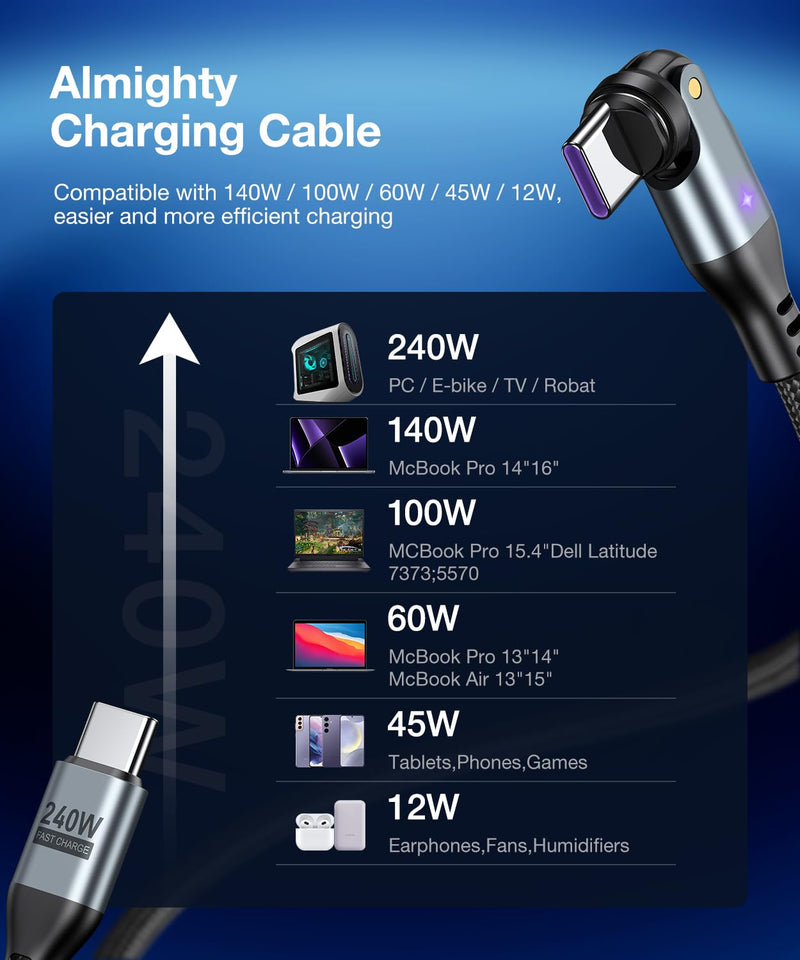 A.S Gen3 USB C Magnetic Charging Cable 240W (2Pack, 3.3ft/6ft), 9Pin Type C to Type C Magnet Charger Cable/360&180 Rotation Magnetic Phone Charger Data Cable for Phone 15/Samsung/M-Book/Pad Series Black