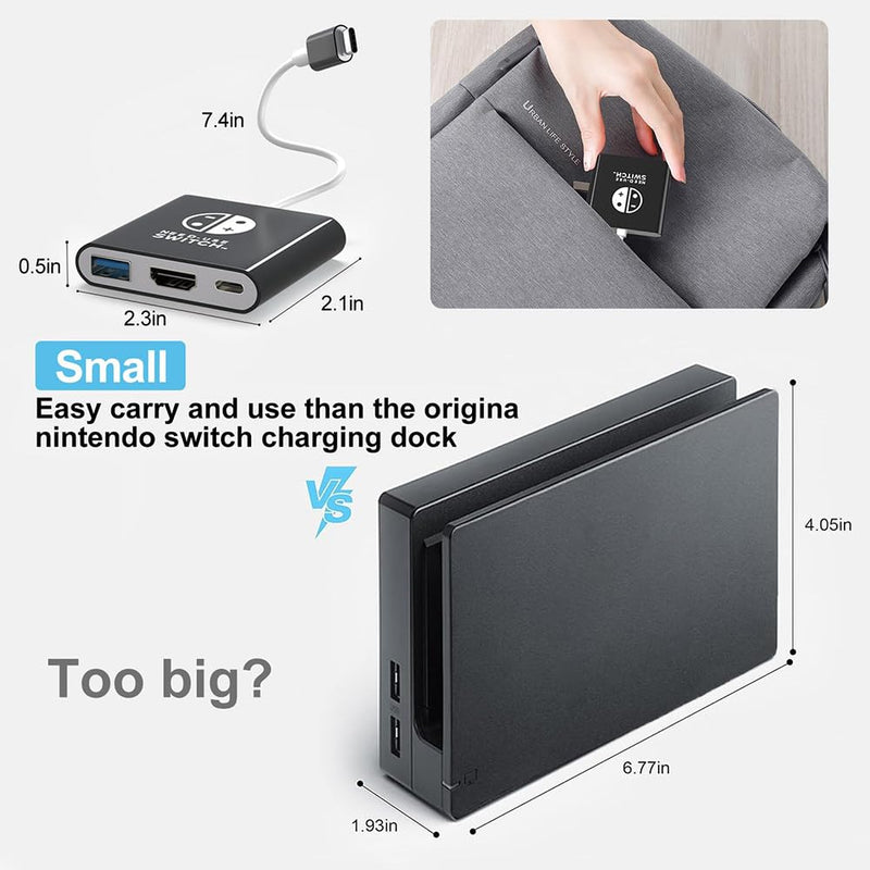 Switch 2 Dock, TV Docking Station for Nintendo Switch/Switch OLED/Steam Deck,HDMI 2.0 4K@60HZ Portable with PD 100W Charging, USB 3.0 Port（3-in-1）
