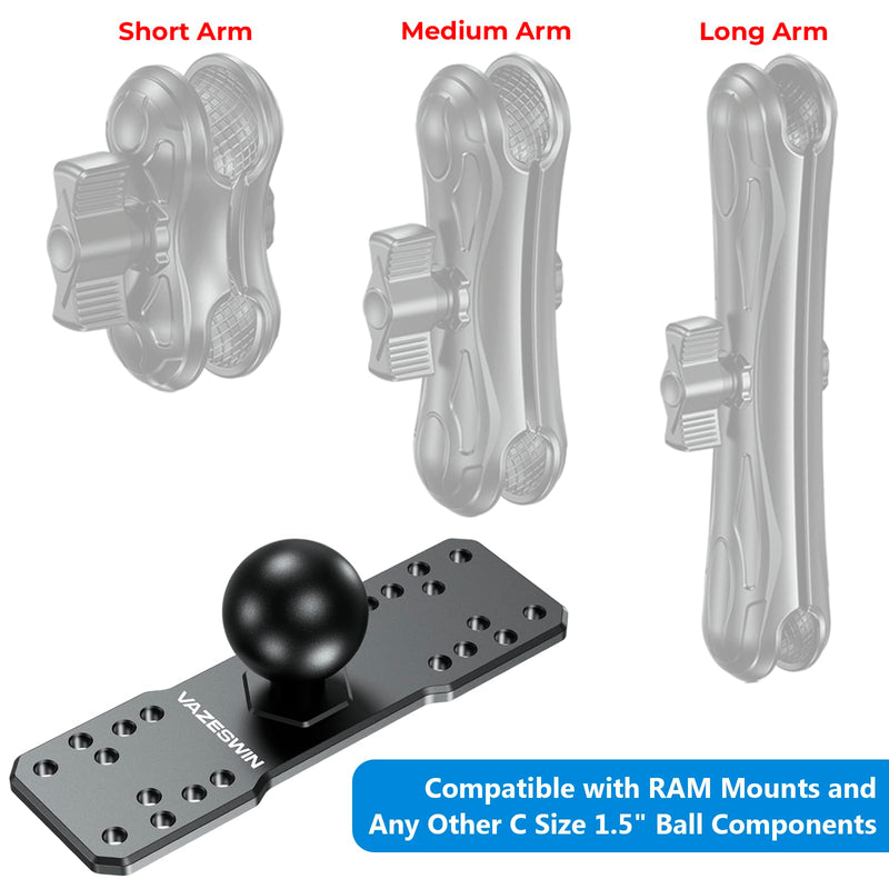 VAZESWIN 1.5" Ball Aluminum Alloy Fish Finder Mount, AMPS Rectangular Plate | for RAM Mounts C Size 1.5" Ball Double Socket Arm, Universal Marine Electronic Mounting Plate for Garmin/Lowrance/Humminbird