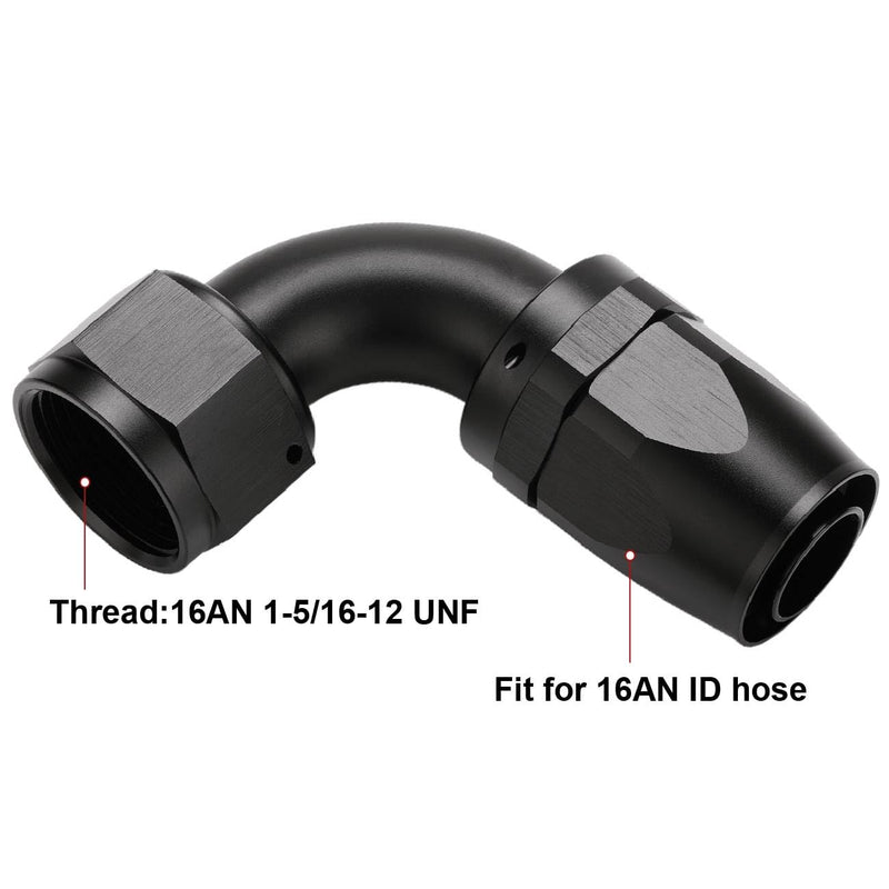 16AN 90 Degree Elbow Hose End Fitting Swivel Aluminum Black 16AN 90 Degree, Black