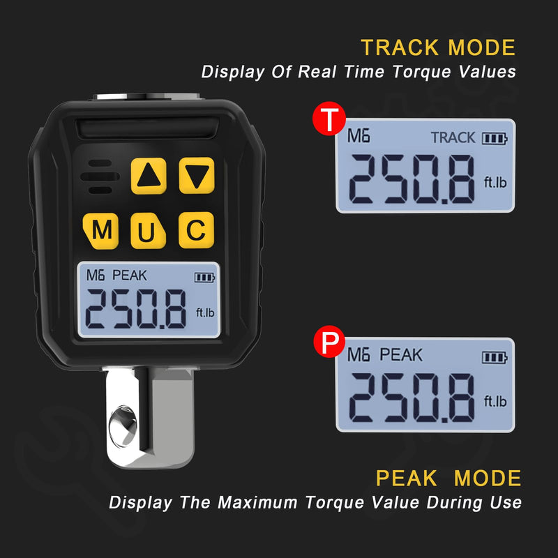 1/2” Drive Digital Torque Adapter, 12.54-250.8 Ft-lb/17-340 Nm Digital Torque Adapter Set with 3/8" and 1/4" Adapters, Buzzer & LED Flash Notification for Motorcycle Car Repair 1/2-Inch 12.54-250.8Ft.lb/17-340Nm