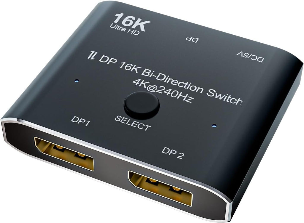 Displayport Splitter 16K DP Displayport Switch, Bi-Direction 2 in 1 Out Displayport Splitter Bi Directional 8K@120Hz 4K@240Hz, Displayport Switcher 1 in 2 Out 16K DP Video Converter