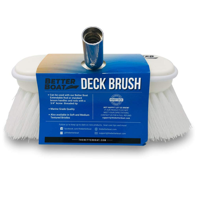 Stiff Boat Deck Brush, Heavy-Duty Marine Brush Head, 8" Firm Bristle with Bumper, 3/4" Thread Handle, for RV, Truck, and Auto Cleaning Stiff Bristles