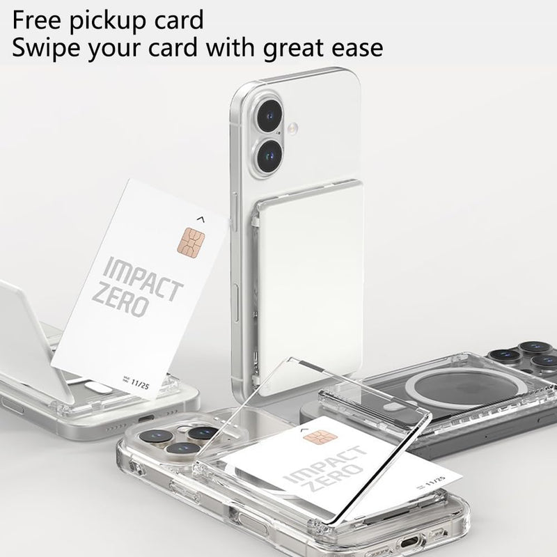 MagSafe Compatible Wallet with Stand,Slim Clear Magnetic Card Holder (2 Cards),Strong Snap-On Phone Wallet for iPhone 17/16/15/14/13/12 & Pixel 10 Pro/XL/Fold (Clear, open side to side)
