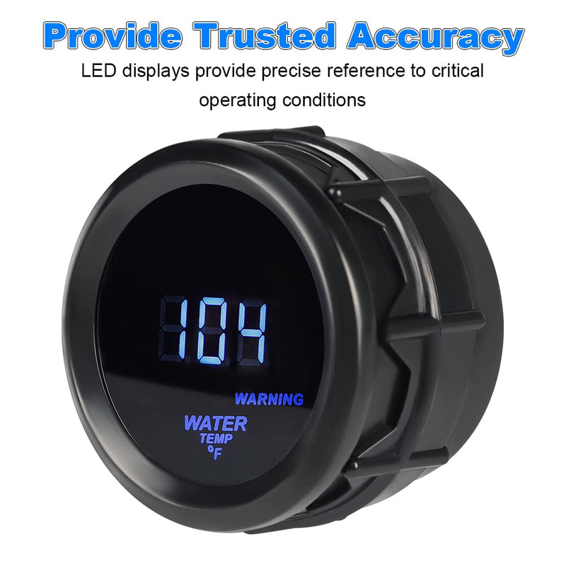 WATERWICH Water Temperature Gauge Water Temp Thermometer Meter Kit 104-302℉ DC12V 2inch 52mm with Thread NPT 1/8" Sensor for Car Truck Vehicle Automotive