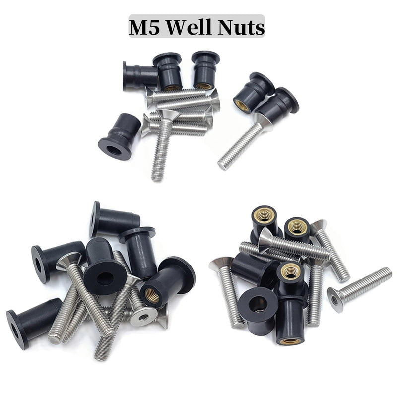 103 Pcs M4 M5 M6 Neoprene Well Nuts,304 Stainless Steel Hex Socket Bolts Well Nut Kit for Kayak,Marine,Motorcycle,Windscreen Accessories,Neoprene nut Contains Brass Nuts Copper nut 103