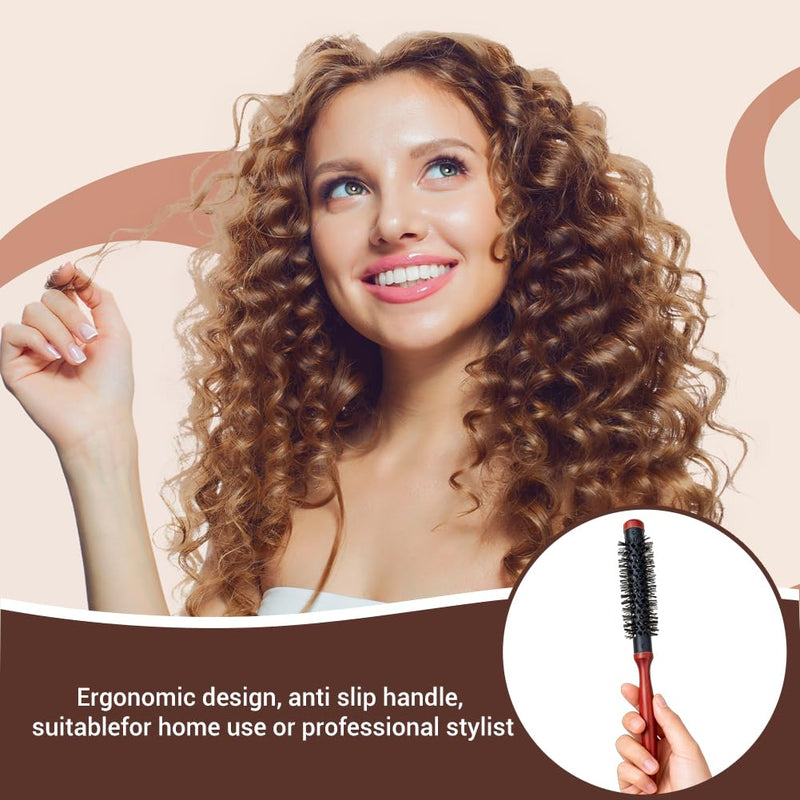 Mini Quiff Roller Brush, 1/2 Inch Portable Travel Curling Brush for Short Fine Hair, Nylon Bristles and Wooden Handle, Blow Dryer Styling Tool‌