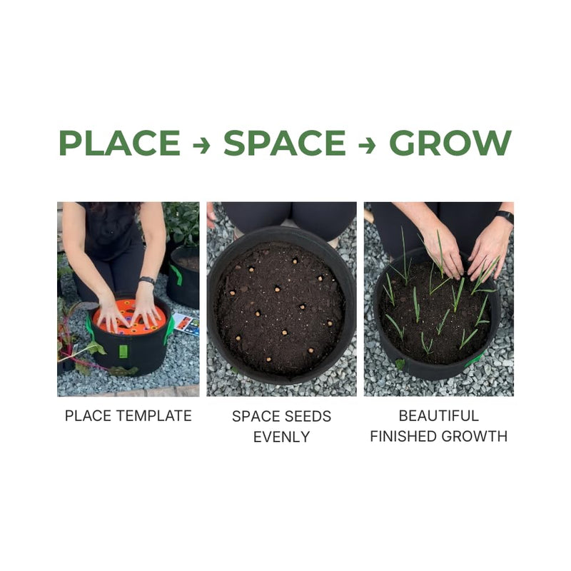 Round Seed Planting Template – Patented Color-Coded Garden Spacing Tool Kit with Seed & Seedling Spacer, Dibber with Seed Spoon & Laminated Vegetable Growing Guide