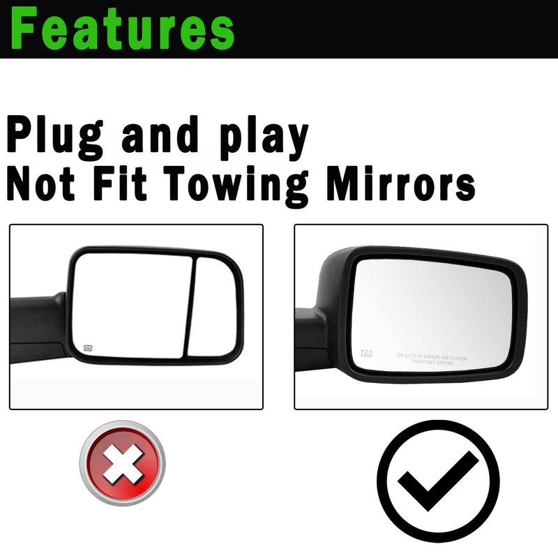 Ram Passenger Right Side Heated Mirror Glass Compatible with 2009-2018 Dodge Ram 1500 2500 Right Power Heated Convex Mirror Glass 68050298AA, 68079362AA