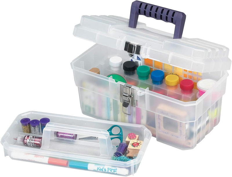 Akro-Mils 14-Inch Plastic Toolbox with Removable Tray, Steel Latch & Padlock Eye, Industrial-Grade Storage Box for Hobby Supplies, Crafts, and Tools, 14" x 8" x 8", Made in USA, Clear (09514) 1-Pack