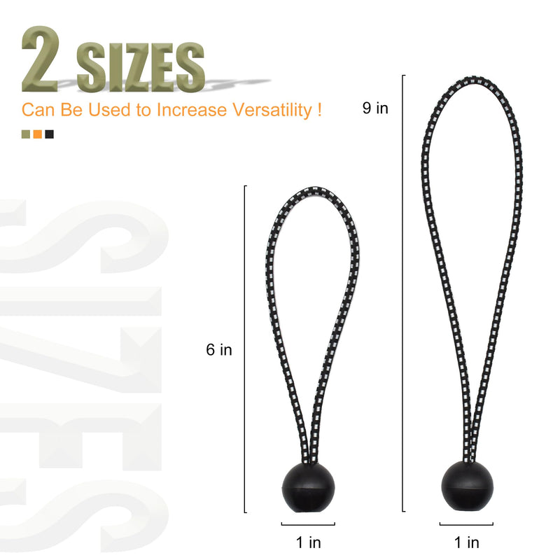 30 Pack Ball Bungee Cord, 6 Inch Heavy Duty Bungie Cord Balls Canopy Tarp Tie Down Bungee Balls for Camping, Tents, Cargo,Holding Wire and Hoses, Patio Umbrellas, Awning (Black) Black/White 6Inch
