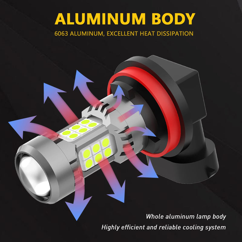 PHINLION H8 H11 LED Fog Light Bulb or DRL, 3200 Lumens Super Bright Ice Blue, Non-polarity 3030 30 SMD Chips 12V H16 H11LL H8LL Fog Lamps Replacement for Cars
