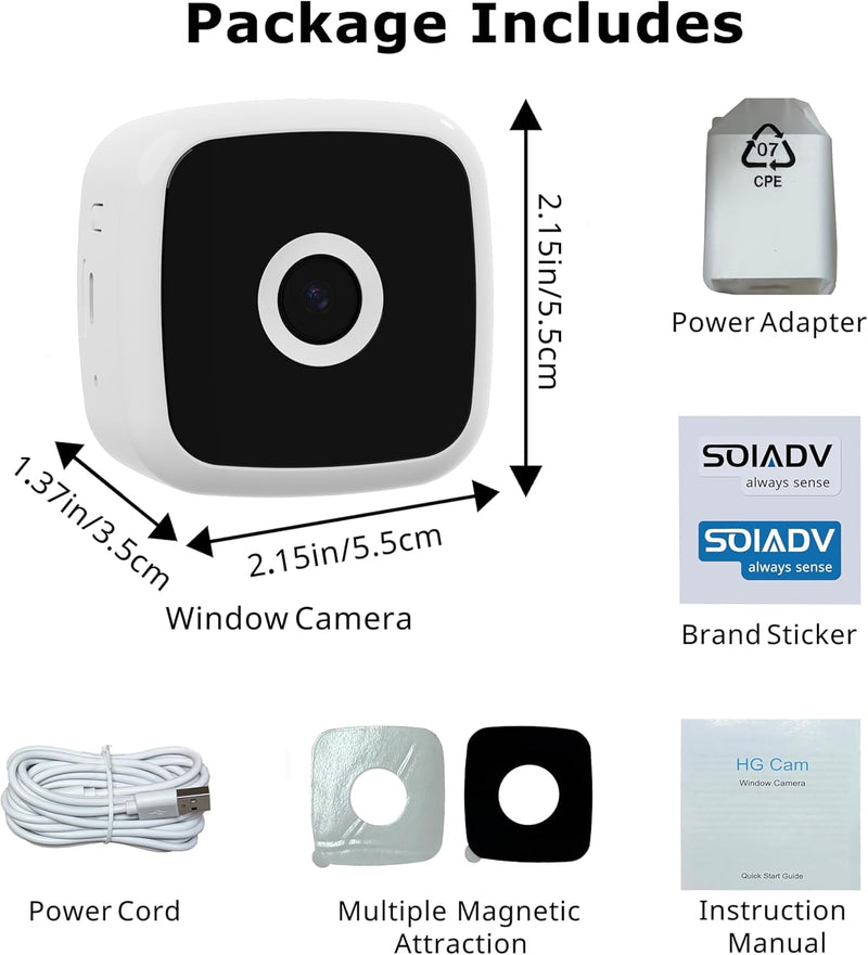 SOIADV 2.5K Window Camera Wireless,No-Drill Install,2.4GHz & 5GHz WiFi Indoor Dome Cameras for Home Security,AI Human Detection, 6s Pre-Roll, Battery Powered,4MP Color Night Vision,SD/Cloud 5G-1Pack