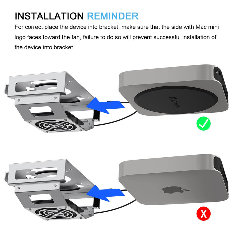 Mac mini Cooling Fan Mount, IFCASE Behind Monitor, Under Desk, Wall Mount Cooling Fan Stand for Mac mini 2010 to 2023 M2, Compatible VESA Holder with Anti-Scratch Pad (Silver) Silver